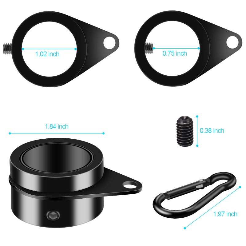 BONWIN Flag Pole Rings  1"" Spinning Flagpole Ring Clips  2 Pcs Aluminum Alloy & Steel 360 Rotating Anti Wrap Flag Mounting Rings with Snap Carabiners for 0.75-1.02 Inch Diamete Flagpole (F1  Black) - Image 3